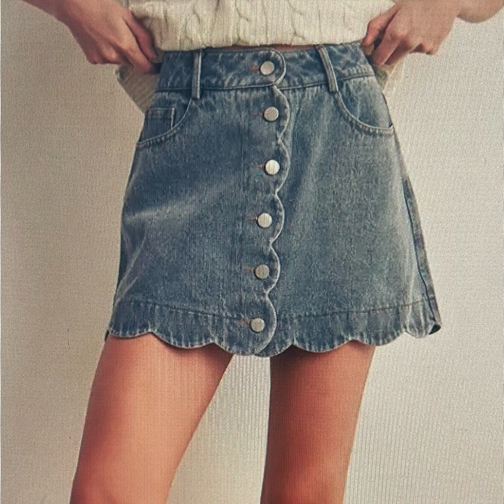 boutique Scalloped Denim Mini Skirt large